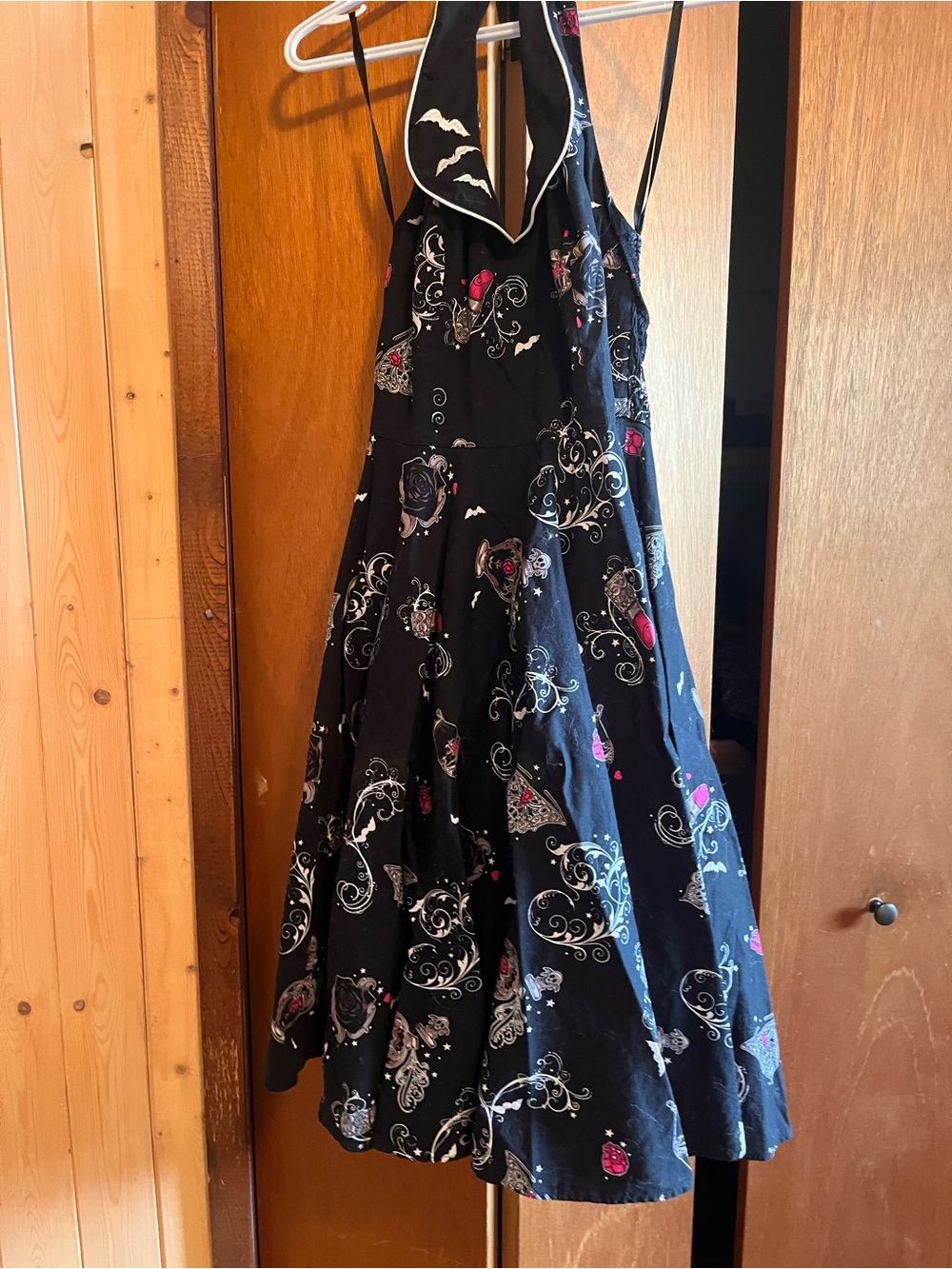 Hell Bunny Black Midi Halter Dress with Pink and White Accents